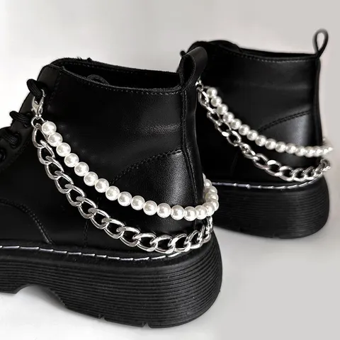Classic Pearl Metal Layered Shoe Chain Chunky Chain For Canvas Boots And Shoes Fashion Accessories Jewelry