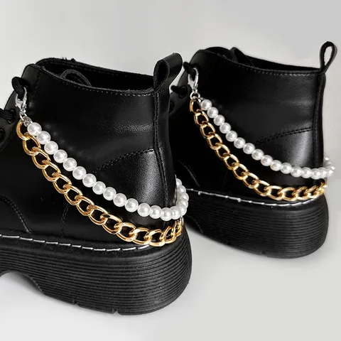 Classic Pearl Metal Layered Shoe Chain Chunky Chain For Canvas Boots And Shoes Fashion Accessories Jewelry
