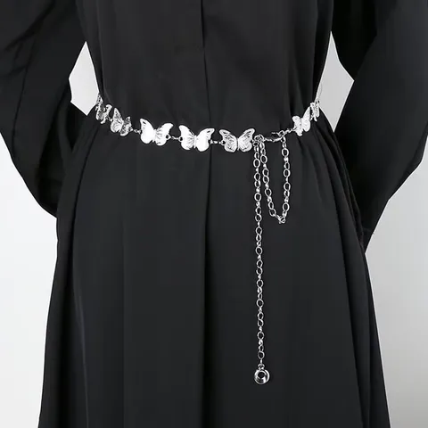 European American Metal Butterfly Waist Chain Women Single Layer Sexy Hot Girl Adjustable Body Chain Fashion Jewelry