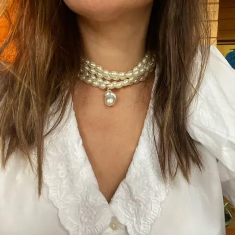 Vintage Multi-Layer Artificial Pearl Necklace For Women Gold Silver Plated Chain Choker Jewelry