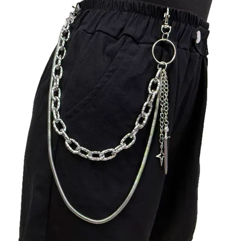 Catena da Vita con Ciondolo Spada Lunga Punk Catena in Metallo Multistrato Hip Hop Rock Catena da Pantaloni Moda Gioielli per il Corpo per Uomo Donna