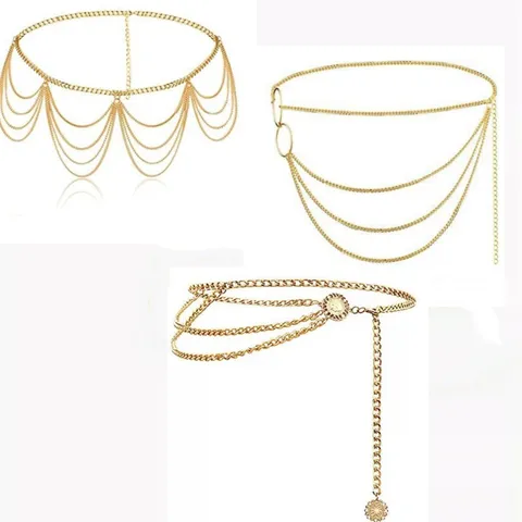 European American Fashion Metal Sunflower Waist Chain Punk Multi Layer Ring Body Chain Vintage Accessories