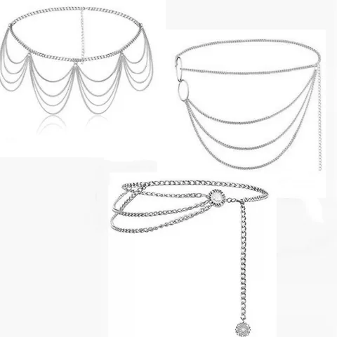 European American Fashion Metal Sunflower Waist Chain Punk Multi Layer Ring Body Chain Vintage Accessories