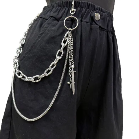 Catena da Vita con Ciondolo Spada Lunga Punk Catena in Metallo Multistrato Hip Hop Rock Catena da Pantaloni Moda Gioielli per il Corpo per Uomo Donna
