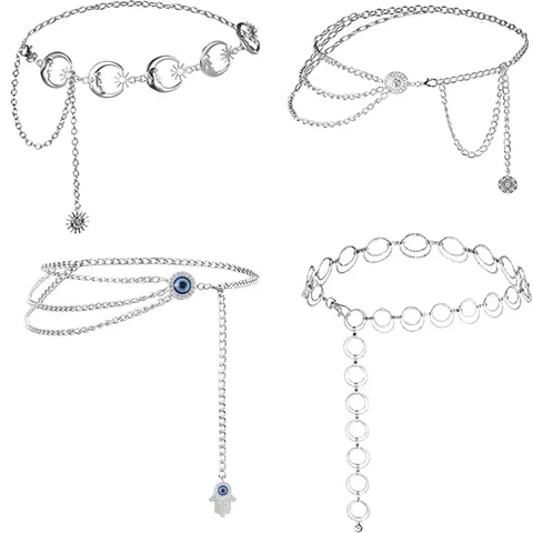 Vintage Metal Waist Chain Multi Layer Body Chain Evil Eye Sunflower Moon Star Waist Jewelry For Women