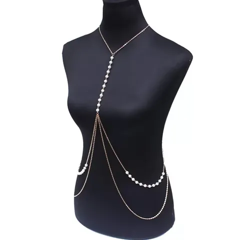 Vintage Punk Multi-Layer Waist Chain For Women Alloy Artificial Pearl Tassel Body Chain Fashion Jewelry