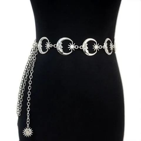 Punk Retro Metal Moon Star Waist Chain Women Fashion Body Chain Adjustable Layered Belly Chain Festival Party Jewelry