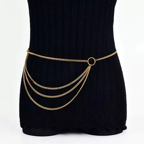 Women Vintage Multi-Layer Metal Chain Waist Chain Round Ring Body Jewelry Accessories For Party Daily Wear