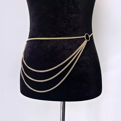 Women Vintage Multi-Layer Metal Chain Waist Chain Round Ring Body Jewelry Accessories For Party Daily Wear