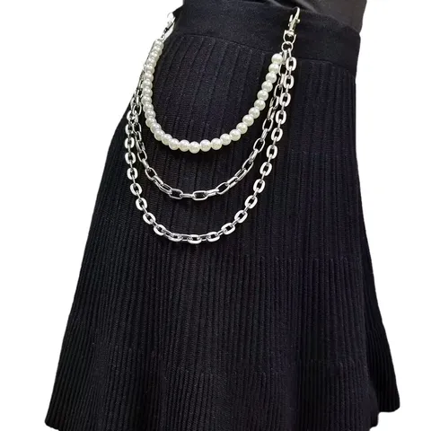 Women Fashion Punk Multi-Layer Metal Chain Waist Chain Artificial Pearl Body Chain Sexy Street Style Pants Jewelry