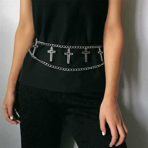 Vrouwen Retro Metaal Dubbellaagse Kruis Taille Ketting Lichaam Ketting Punk Sexy Mode Taille Sieraden Accessoires
