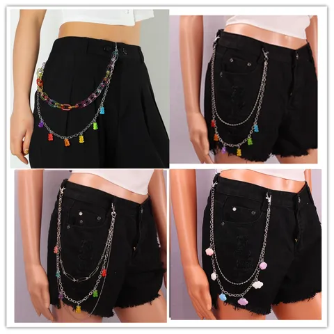 Fashion Women Metal And Acrylic Multi-Layer Waist Chain Punk Style Y2K Body Jewelry Pants Chain Clothing Accessories