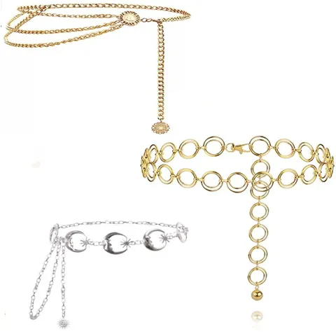 European American Vintage Alloy Waist Chain Multi Layer Body Chain Fashion Women Clothing Accessories Jewelry