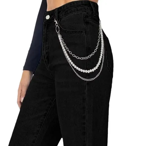 Euro-American Punk Style Multi-Layer Metal Chain Artificial Pearl Waist Chain Body Jewelry Hip Hop Pants Chain For Women