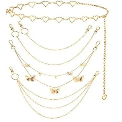 Women Fashion Metal Waist Chain Set Multi-Layer Body Chain Hip Hop Y2K Butterfly Waist Belt Body Jewelry Gift
