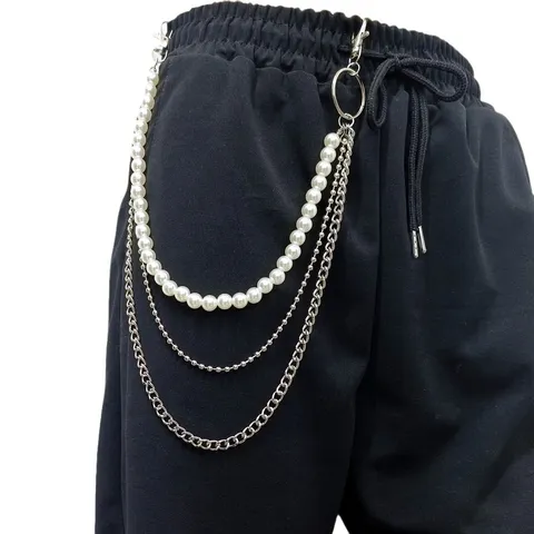 Women Punk Artificial Pearl Metal Waist Chain Multi Layer Body Chain Fashion Pants Chain Trendy Streetwear Jewelry