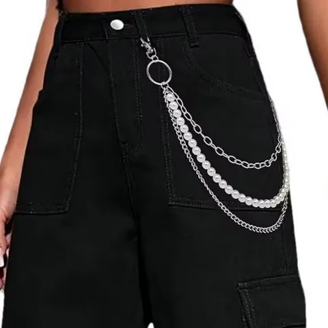 Women Punk Artificial Pearl Metal Waist Chain Multi Layer Body Chain Fashion Pants Chain Trendy Streetwear Jewelry