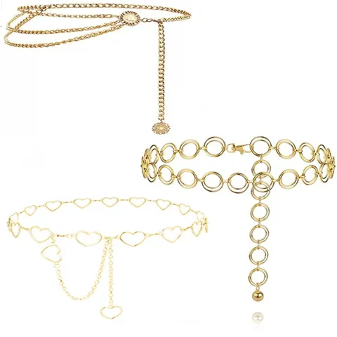 European Punk Style Metal Waist Chain For Women Fashion Multi-layer Sun Flower Heart Ring Body Chain Accessories
