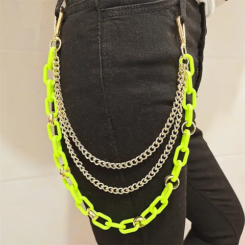 Punk Hip Hop Colorful Chain Geometric Ring Versatile Metal Pants Chain Streetwear Fashion Body Jewelry Waist Chain