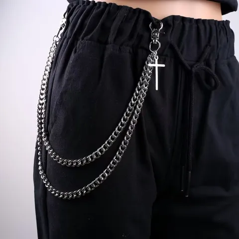 Cadena de Pantalón de Metal con Colgante de Cruz Multicapa Punk Hip Hop Unisex Cadena de Cintura Moderna Joyería de Moda Streetwear