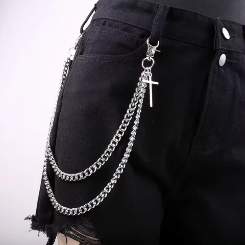 Cadena de Pantalón de Metal con Colgante de Cruz Multicapa Punk Hip Hop Unisex Cadena de Cintura Moderna Joyería de Moda Streetwear