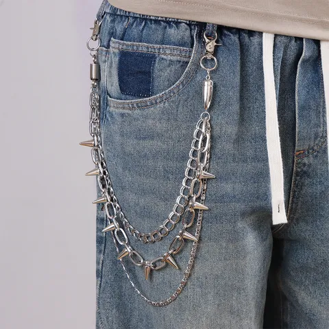 Catena per Pantaloni Multistrato con Rivetti Hip Hop Punk Rock Catena da Vita in Metallo Catena per Portafoglio Accessori Moda Streetwear