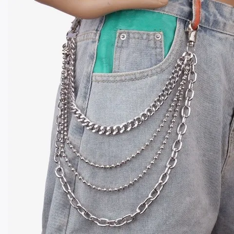Cadena de Cintura de Metal Multicapa Hip Hop Punk Cadena de Pantalón Aleación de Plata Cuerpo Joyería Tendencia Streetwear Para Mujeres Hombres