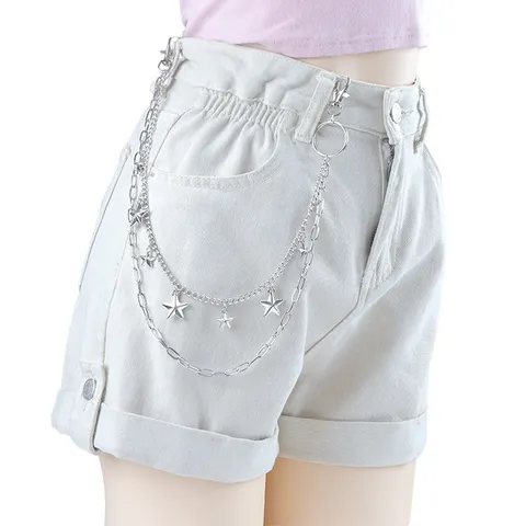 Chaîne de Pantalon en Métal Multicouche Pentagramme Punk Hip Hop Chaîne de Taille Double Couche Bijoux Streetwear pour Femmes Hommes