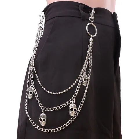 Punk Gotico Catena da Vita Multistrato Per Donna Argento Metallo Teschio Ciondolo Body Chain Streetwear Moda Pantaloni Catena Cintura Gioielli
