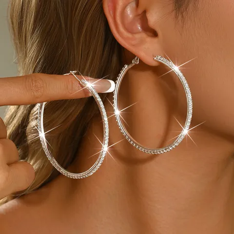 Orecchini a Cerchio Rotondi Esagerati per Donna Rame Strass Orecchini Oversize con Perno in Acciaio Inossidabile Gioielli