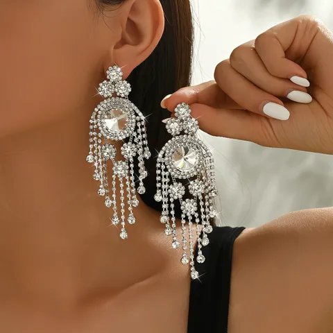 Lussuosi Orecchini a Nappa in Strass in Lega per Donna Orecchini Pendenti Lunghi Geometrici Esagerati Gioielli in Argento per Banchetti Nuziali