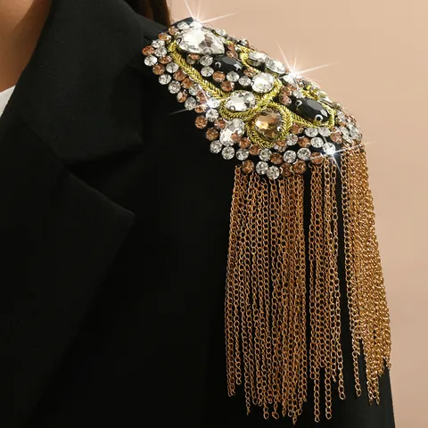 Spallina con Frange in Lega di Lusso e Strass per Performance sul Palco Spilla Vintage con Nappine Decorazione per Abiti