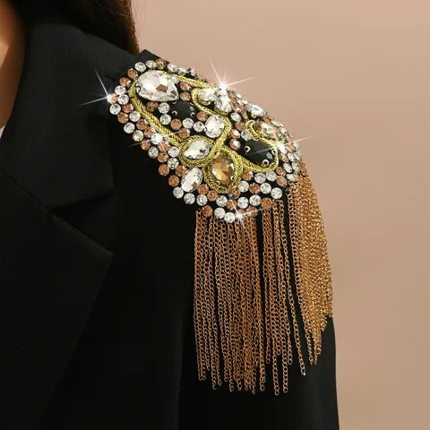 Spallina con Frange in Lega di Lusso e Strass per Performance sul Palco Spilla Vintage con Nappine Decorazione per Abiti