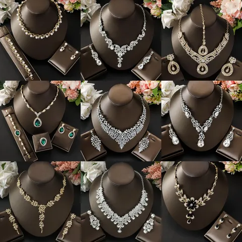 Collana e Orecchini da Sposa Floreali in Lega di Strass Retro Esagerati per Abito da Sera da Matrimonio Gioielli da Donna