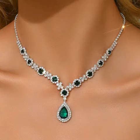 Elegant Rhinestone Crystal Teardrop Pendant Necklace And Matching Earrings Set Fashion Women Jewelry Gift