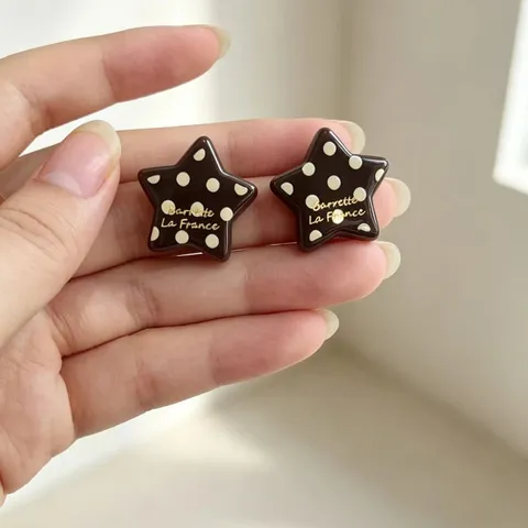 Retro Burgunderrot Punkte Herz Stern Ohrstecker Damen Koreanischer Stil Harz Kupfer Ohrringpfosten Süß Kühl Schmuck