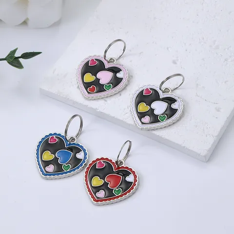 Pastoral Style Heart Pet ID Tag Enamel Metal Dog Cat Collar Charm Colorful Heart Pendant Identification Badge For Pet