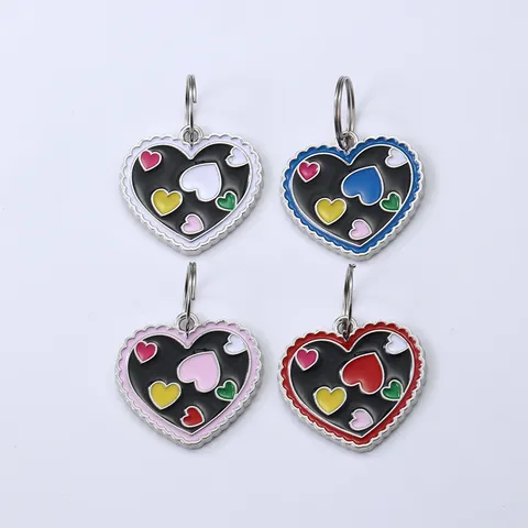 Pastoral Style Heart Pet ID Tag Enamel Metal Dog Cat Collar Charm Colorful Heart Pendant Identification Badge For Pet