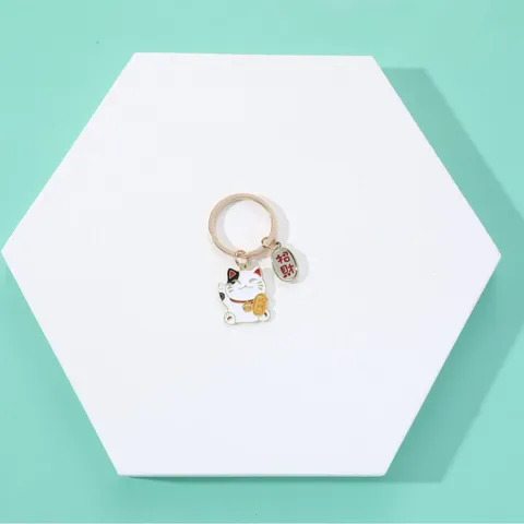 Cute Cartoon Lucky Cat Metal Keychain Creative Fortune Cat Car Key Ring Pendant Bag Charm Decorative Trinket Gift For Men Women