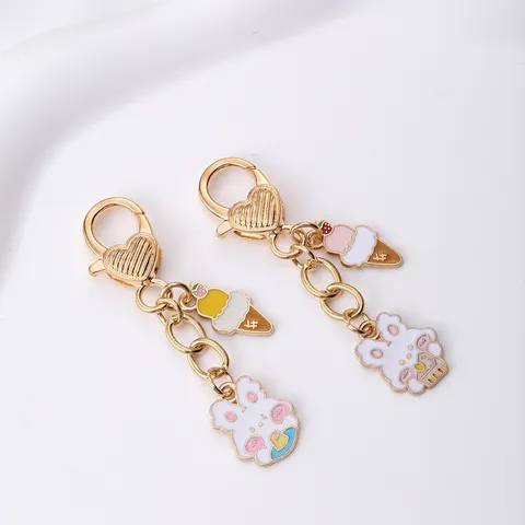 Cute Cartoon Rabbit Ice Cream Pendant Keychain Enamel Drip Alloy Key Ring Bag Charm Graduation Birthday Gift For Friends