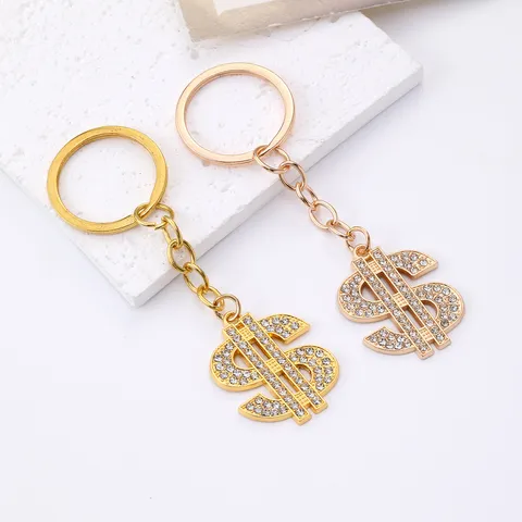 Vintage Alloy Rhinestone Dollar Sign Keychain For Women Men Personalized Money Symbol Keyring Bag Charm Gift Jewelry