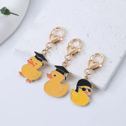 Cartoon Yellow Duck Keychain Fashion Graduation Doctor Duck Helmet Duck Pendant Alloy Enamel Bag Charm Festival Gift Accessories