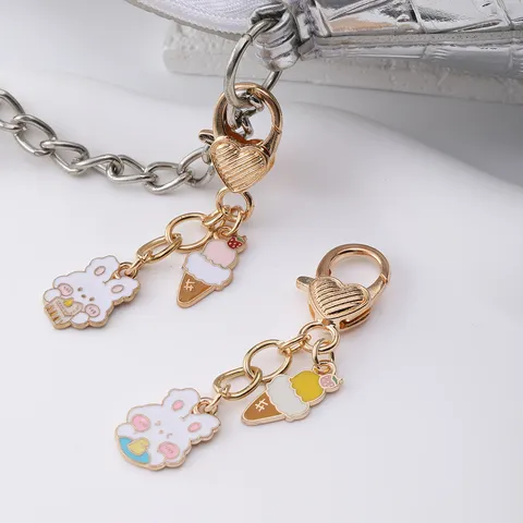 Cute Cartoon Rabbit Ice Cream Pendant Keychain Enamel Drip Alloy Key Ring Bag Charm Graduation Birthday Gift For Friends
