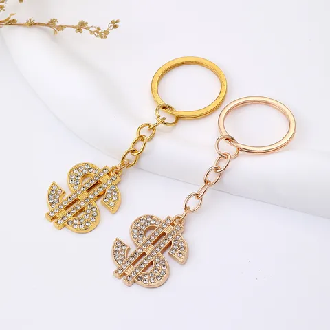 Vintage Alloy Rhinestone Dollar Sign Keychain For Women Men Personalized Money Symbol Keyring Bag Charm Gift Jewelry