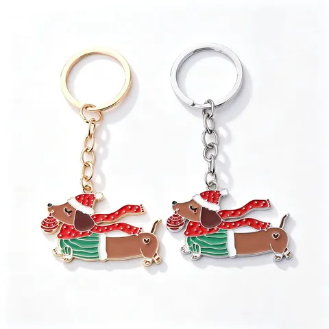 Portachiavi Cane Bassotto di Natale Simpatico Cartone Animato Metallo Cucciolo Portachiavi Cappello di Natale Sciarpa Ciondolo per Donna Borsa Accessori Gioielli Regalo