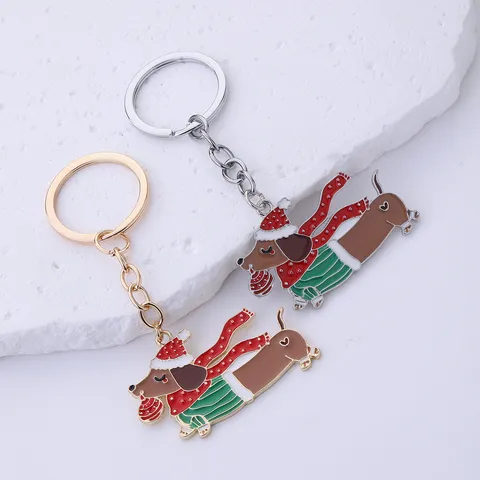 Portachiavi Cane Bassotto di Natale Simpatico Cartone Animato Metallo Cucciolo Portachiavi Cappello di Natale Sciarpa Ciondolo per Donna Borsa Accessori Gioielli Regalo