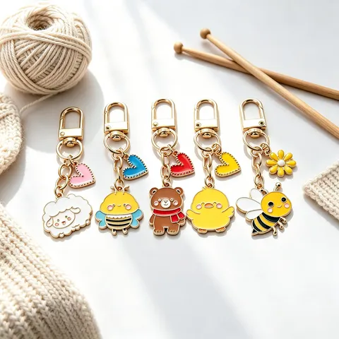Süßer Cartoon Tier Biene Bär Küken Schaf Zinklegierung Schlüsselanhänger Gold Galvanisiert Emaille Taschenanhänger Schlüsselring Für Auto Zubehör Geschenk