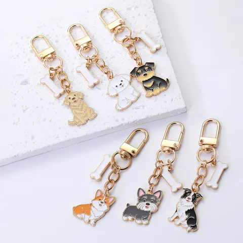Porte-clés Mignon en Alliage de Zinc Émail Chien et Os Charme de Sac pour Amoureux des Animaux Cadeau Accessoires