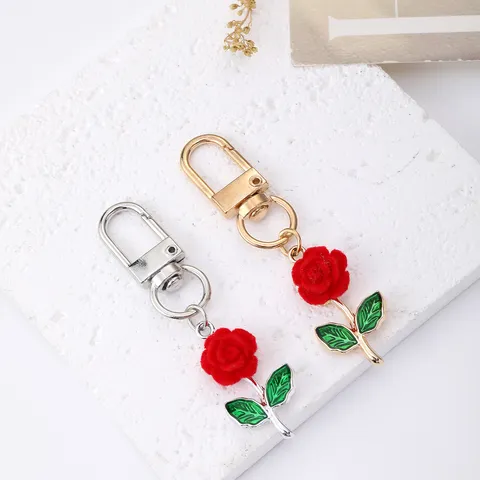 Alloy Rose Flower Keychain Fresh Pendant Bag Charm Decorative Metal Key Ring Romantic Birthday Graduation Gift For Women