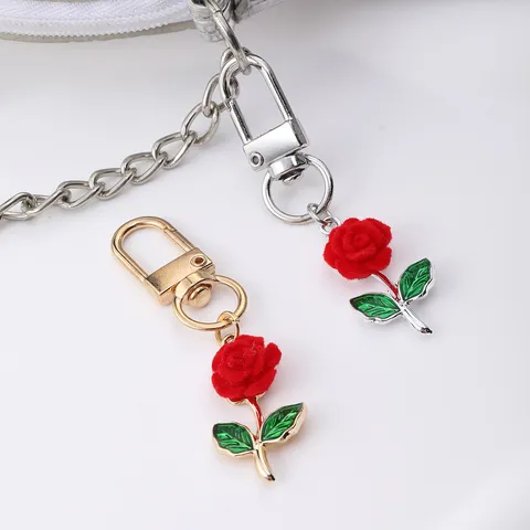 Alloy Rose Flower Keychain Fresh Pendant Bag Charm Decorative Metal Key Ring Romantic Birthday Graduation Gift For Women